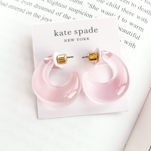 NEW KATE SPADE Adore-Ables Gold Huggies Earrings Pink AUTHENTIC